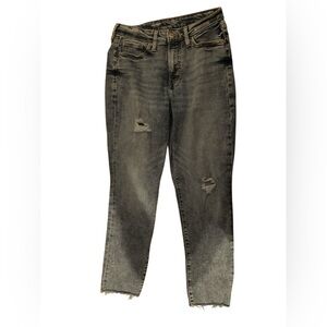 Old Navy Women's Straight Leg Ripped Washed Blue Jeans